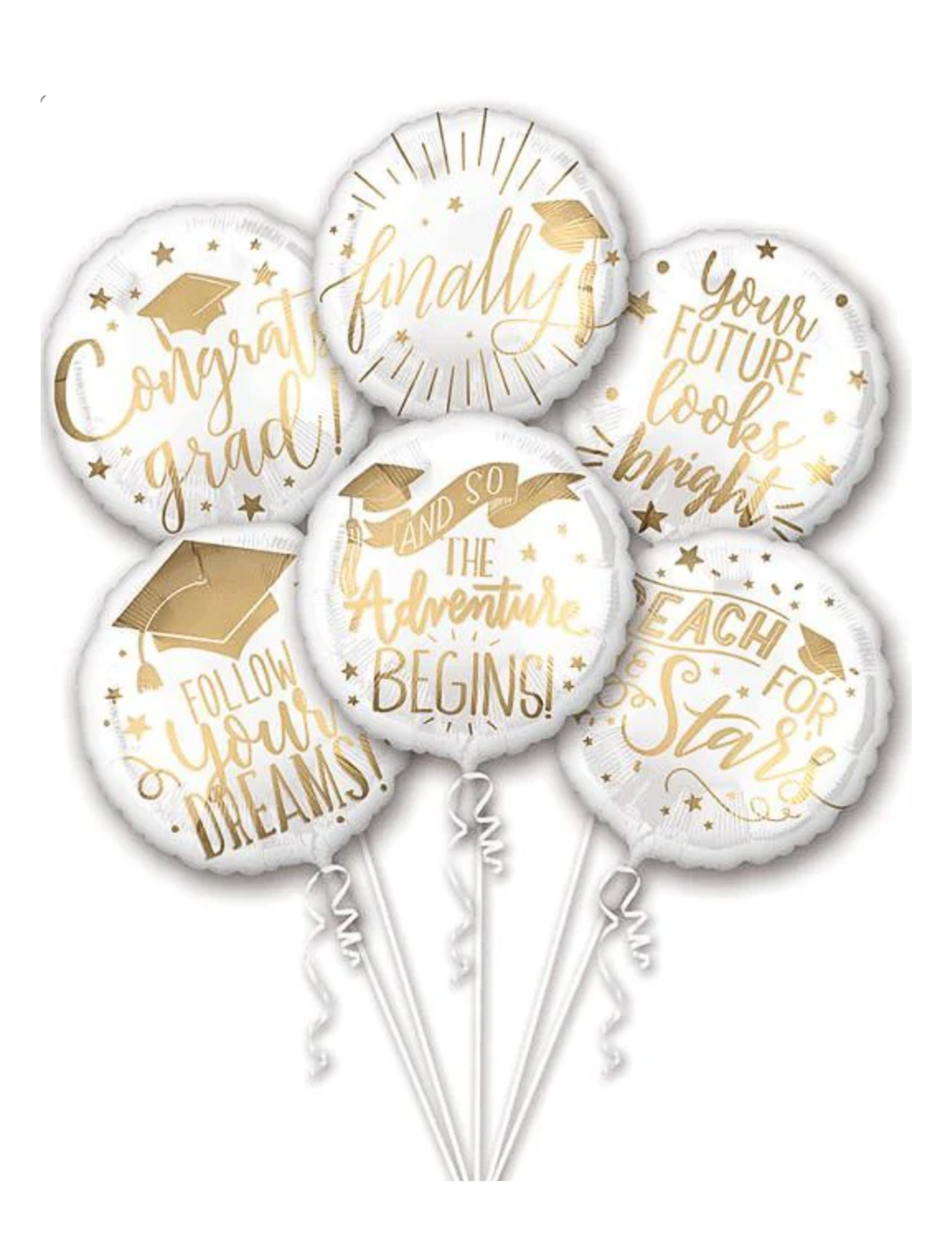 Graduation Gold & White Balloon Bouquet